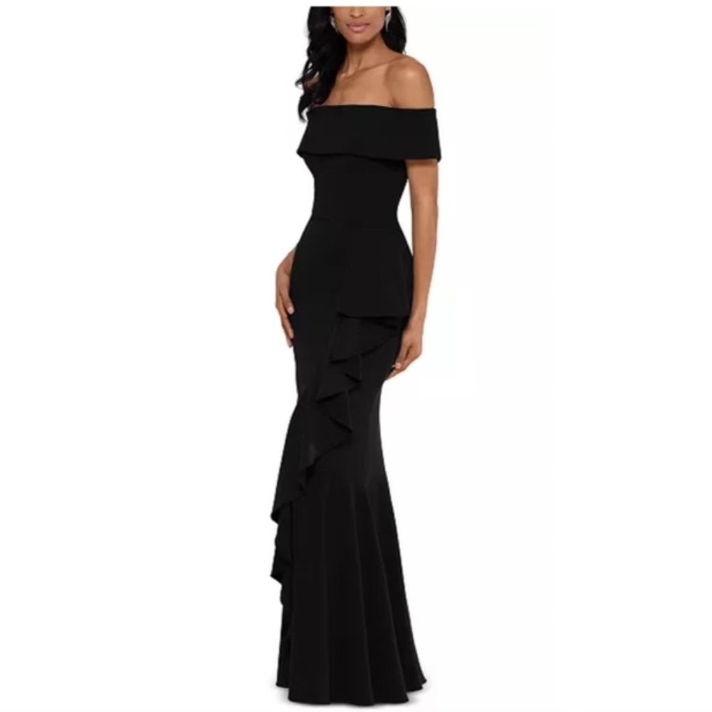 COPY - Off-The-Shoulder Mermaid Gown - Betsy & Adam; Black
